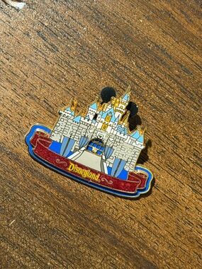 Vintage Disneyland Castle Enamel Pin in Blue, Red & Gold